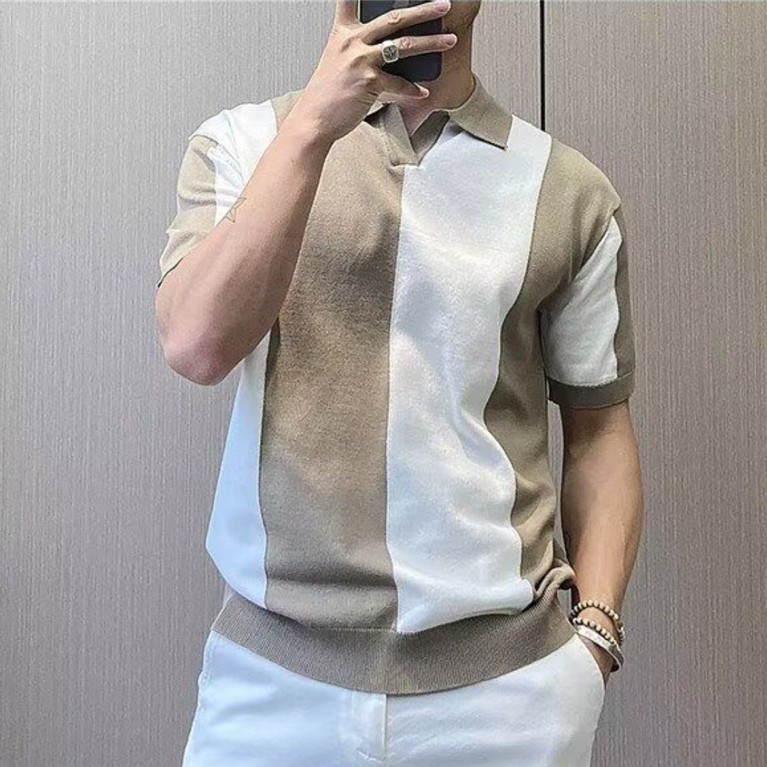Ivory Axis Panel Knit Polo