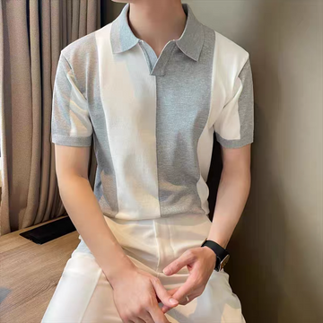 Ivory Axis Panel Knit Polo