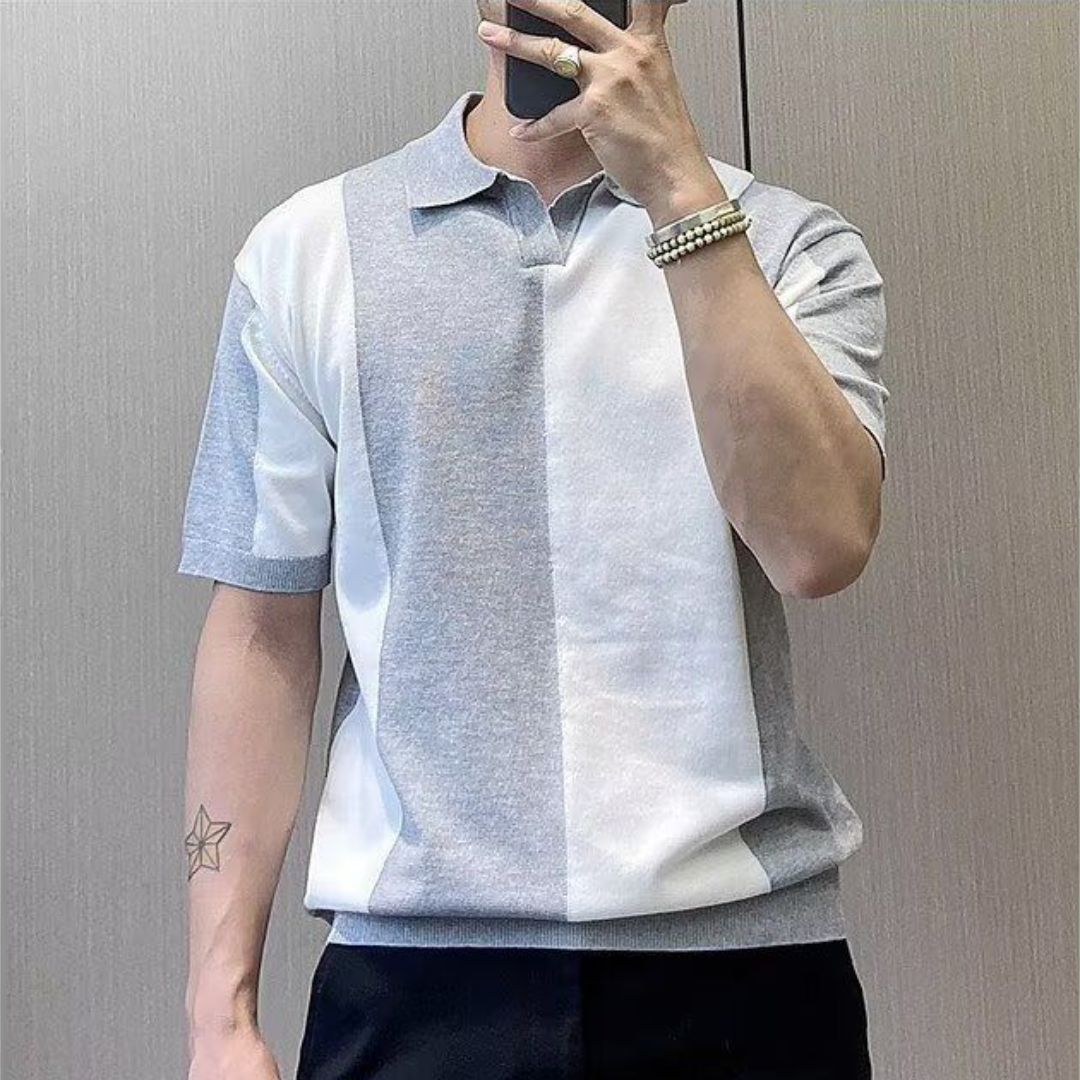 Ivory Axis Panel Knit Polo