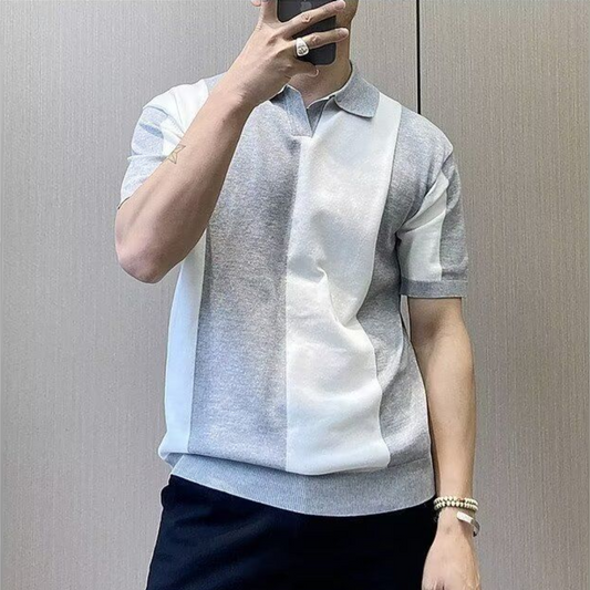 Ivory Axis Panel Knit Polo